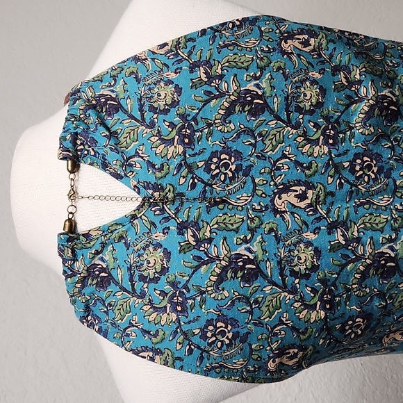 Chaps Multicolor Floral Print Halter w/Brown Rope Strap Clasp in Back Sz. M - Picture 5 of 8